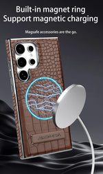 High Quality Leather Holder Electroplate Phone Case for Samsung Galaxy S25 S24 S23 Ultra S24 S23 Plus Bracket Magnetic Cover