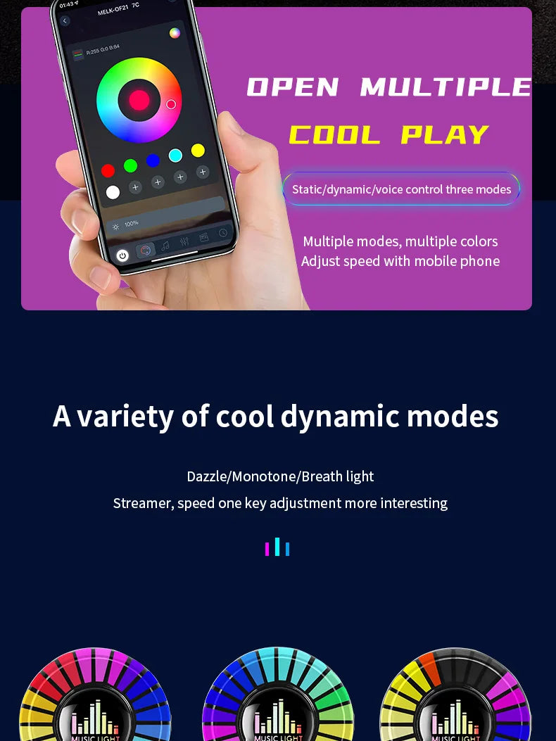 2 in 1 Smart RGB Pickup Lights LED 3D Ambient Lamp Sound Control Music Rhythm Lights Air Freshener for Car Gaming TV Creative