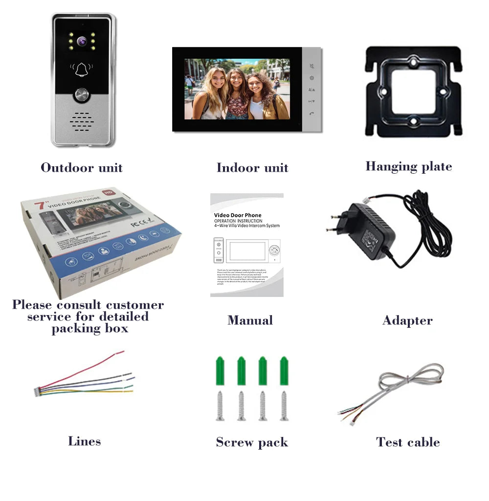 720P Video Doorbell 7‘’ Color Screen Home IntercomHigh-Definition Intelligent Night Vision Electronic Access Control System