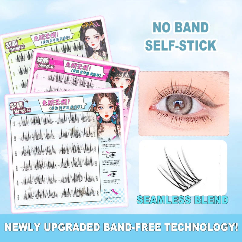 Upgraded Sunflower False Eyelashes No Glue Fake Lashes  Natural Reusable Band-Free Lashes Manga Lash Makeup Korean