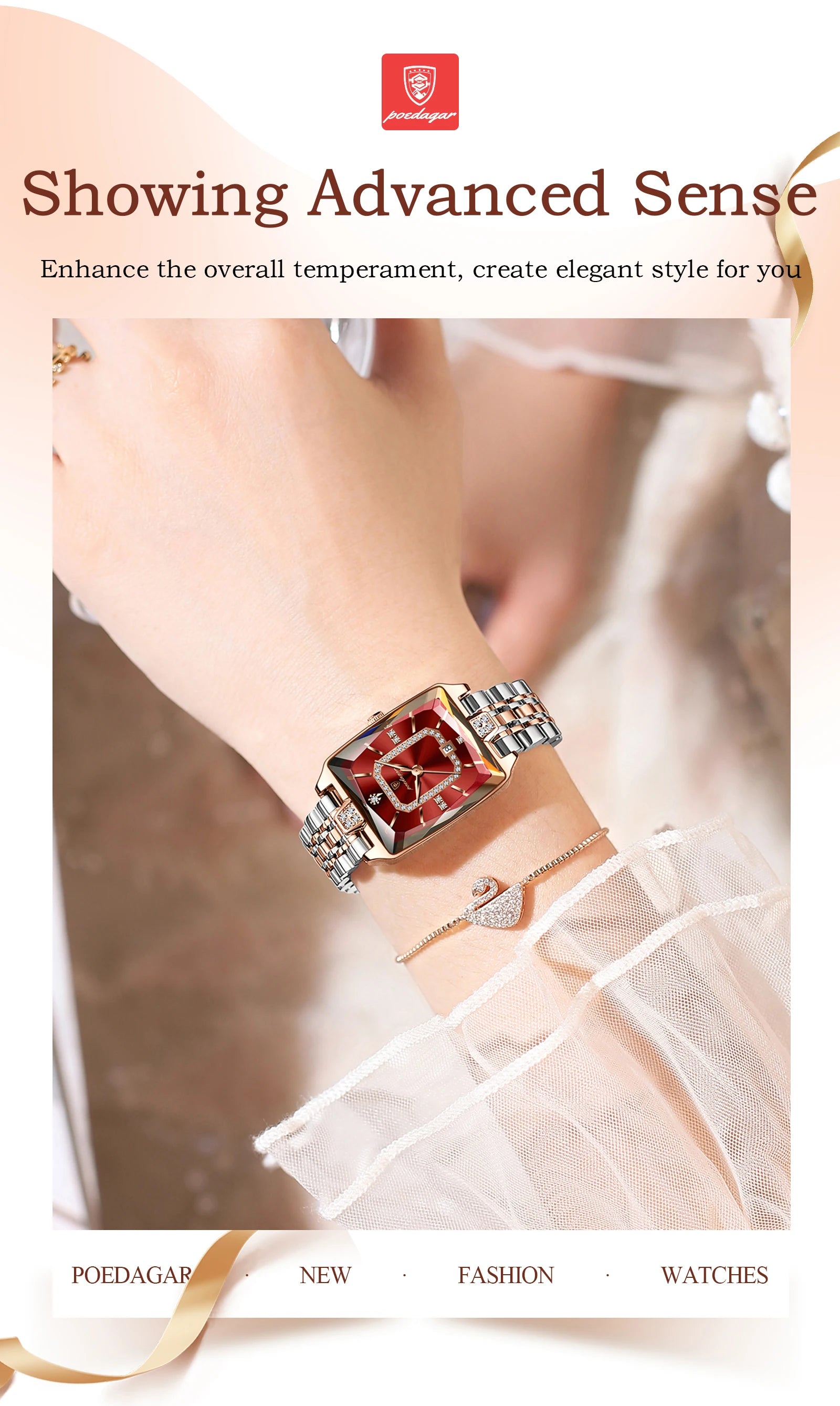 POEDAGAR Luxury Rectangle Watch For Woman Waterproof Calendar Simple Ladies Watch Fashion Stainless Steel Quartz Women's Watches