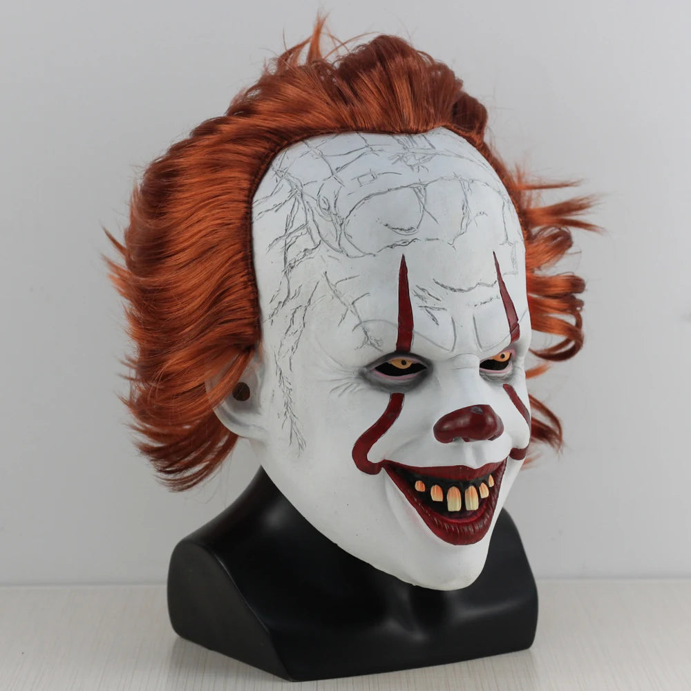 Horror Pennywise Joker Mask Cosplay Scary Creepy Evil Demon Clown Killers Latex Helmet Halloween Carnival Party Costume Props