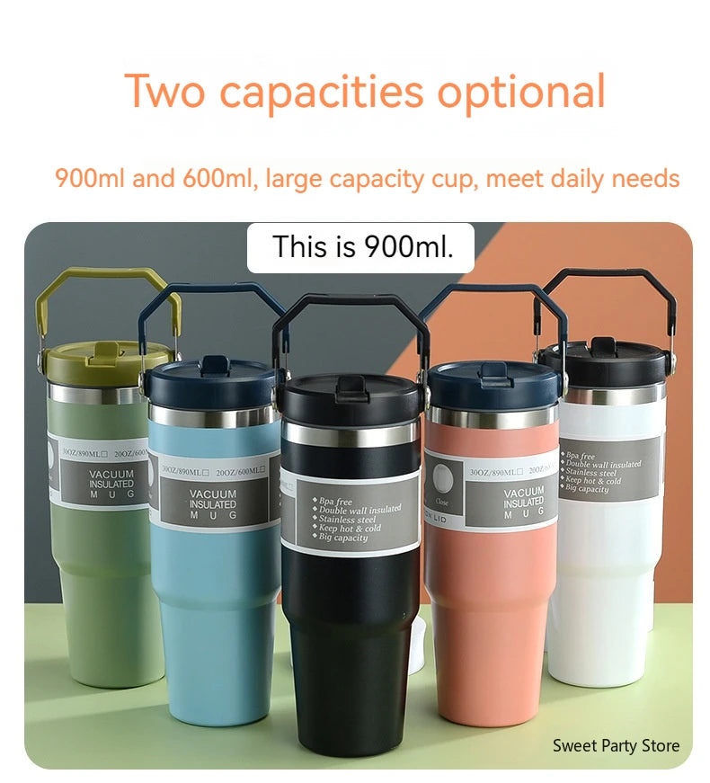 20oz/30oz Stainless Steel Thermos Mug With Straw Keeps Cold and Heat Thermal Mug Tumbler Outdoor Sports Thermal Water Bottle