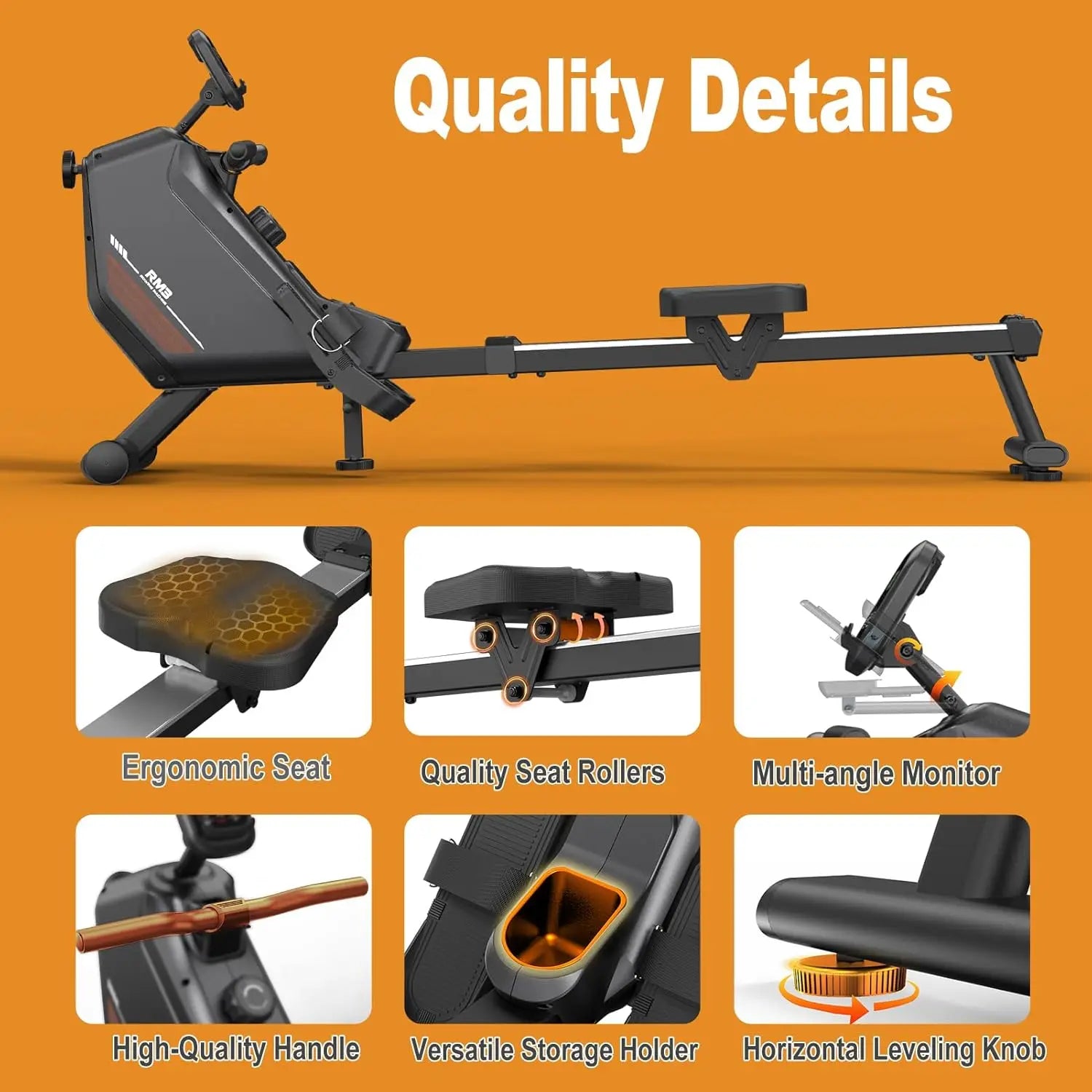 MettleMatic RM3 Foldable Rowing Machine, 300N Magnetic Resistance, 16 Levels, Bluetooth, 150kg Capacity
