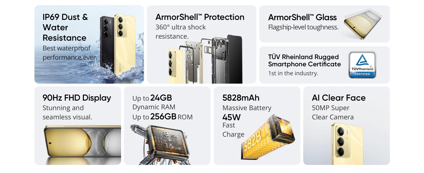 Global Version realme C75 6.72'' 90Hz FHD Display 50MP AI Camera 5828mAh Battery 45W Charge IP69 100% Original Cell Phone NFC