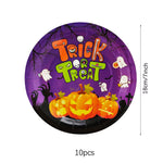 Halloween Disposable Tableware Horror Pumpkin Ghost Purple Plates Napkins Cups Tablecloth Halloween Party Home Decor Supplies