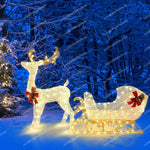 Christmas Lighted Reindeer & Santa's Sleigh, Xmas Lighted Outdoor Yard Decoration