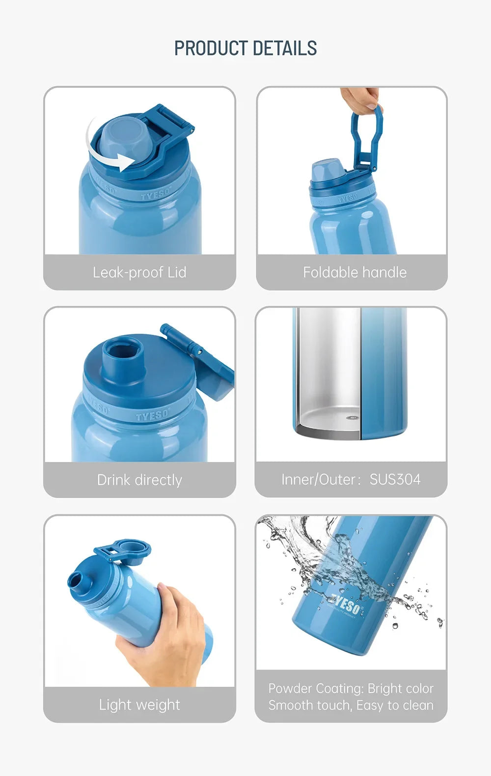 Tyeso Thermos Bottle Portable Sport Vacuum Flask Travel Stainless Steel Thermal Water Bottle Keeps Cold and Heat Thermal Mug