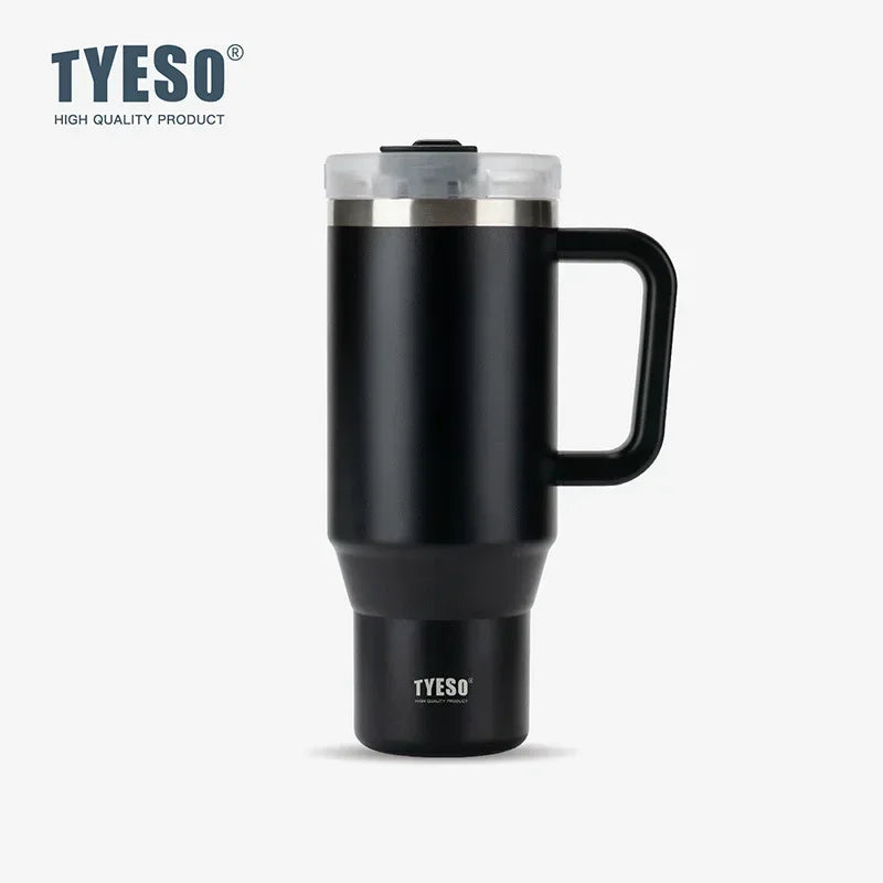 Tyeso 900/1200ML Tumbler Bottle Stainless Steel Car Mug With Handle Straw Thermal Iced Travel Vacuum Insulated Coffee Hot Cup