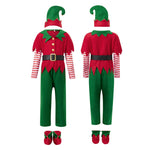 Christmas Elf Costume Clothes Boys Red and Green Patchwork Tops+Pants+Hats+Belt+Socks Cosplay Party Outfits