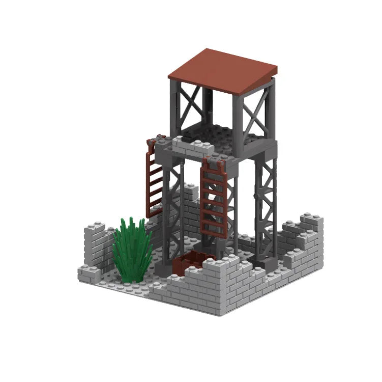 WW2 Military Army Soldiers World War 2 Military Base Observation Tower Model Assemble Building Blocks Bricks Children's DIY Toys