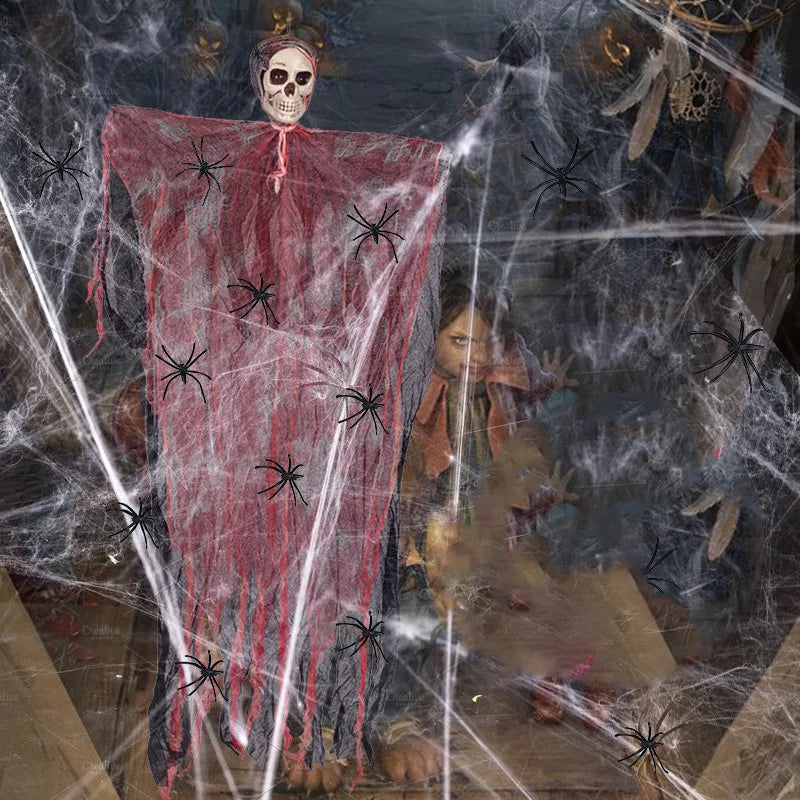 1Set Halloween Decorative Hanging Ghost Skull Skeleton Gauze Haunted Home Party Horror Props Hanger House Yard Party Hanging