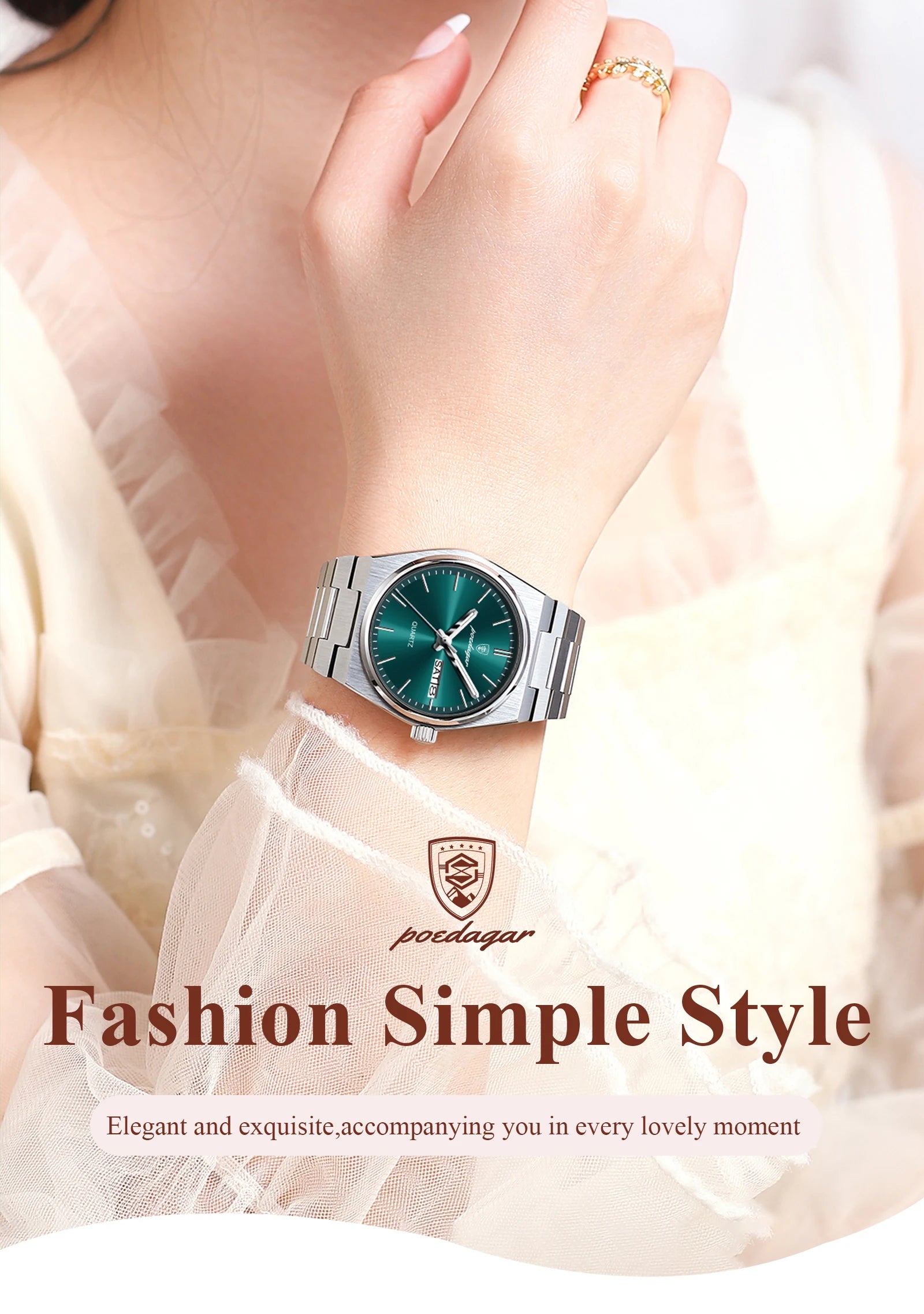 POEDAGAR Luxury Woman Watch Waterproof Luminous Fashion Quartz Ladies Wristwatch Date Week Stainless Steel Women's Watches Reloj