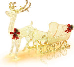 Christmas Lighted Reindeer & Santa's Sleigh, Xmas Lighted Outdoor Yard Decoration