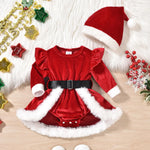 Christmas Party Baby Girls Clothes Cute Princess Velvet Newborn Romper Dress Winter Long Sleeve Santa Jumpsuit Hat Infant Outfit