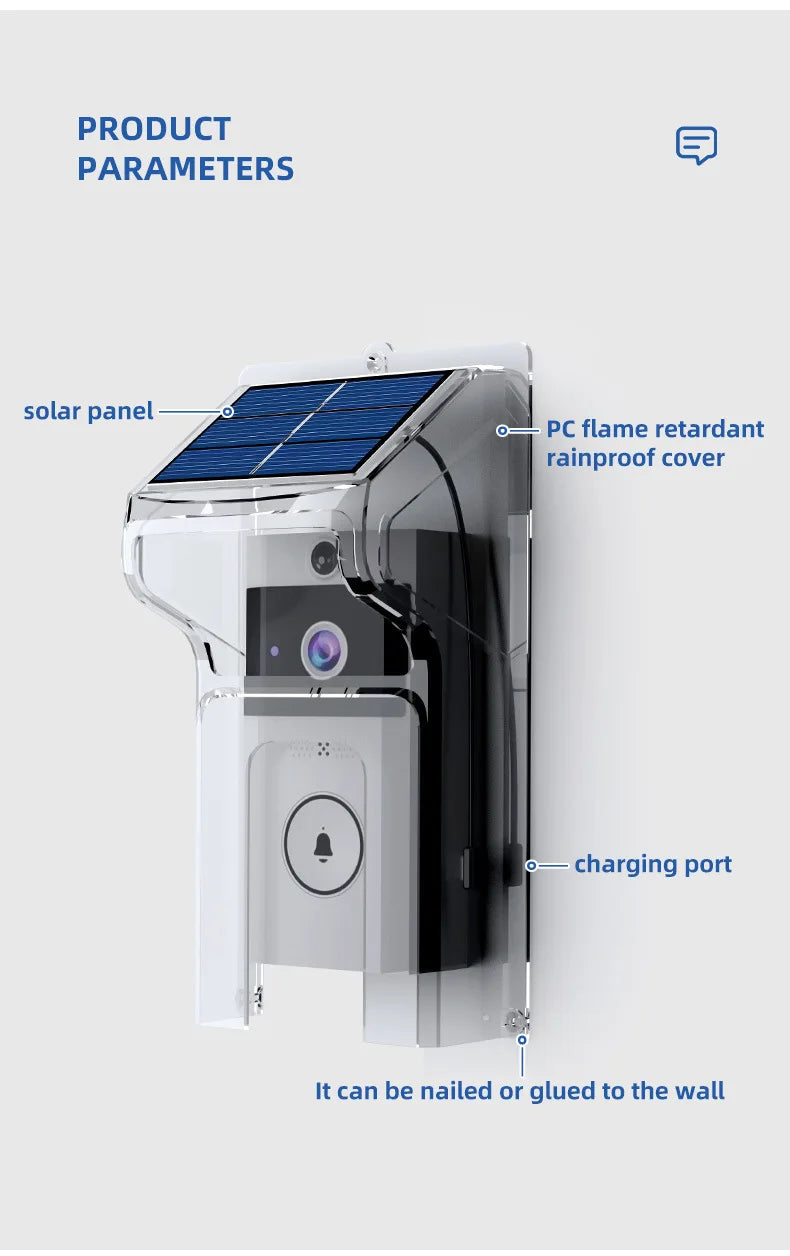 Smart Visual Doorbell with Solar Panel, Anti-Explosion Design, Real-Time Monitoring, Voice Distortion, Waterproof Cover