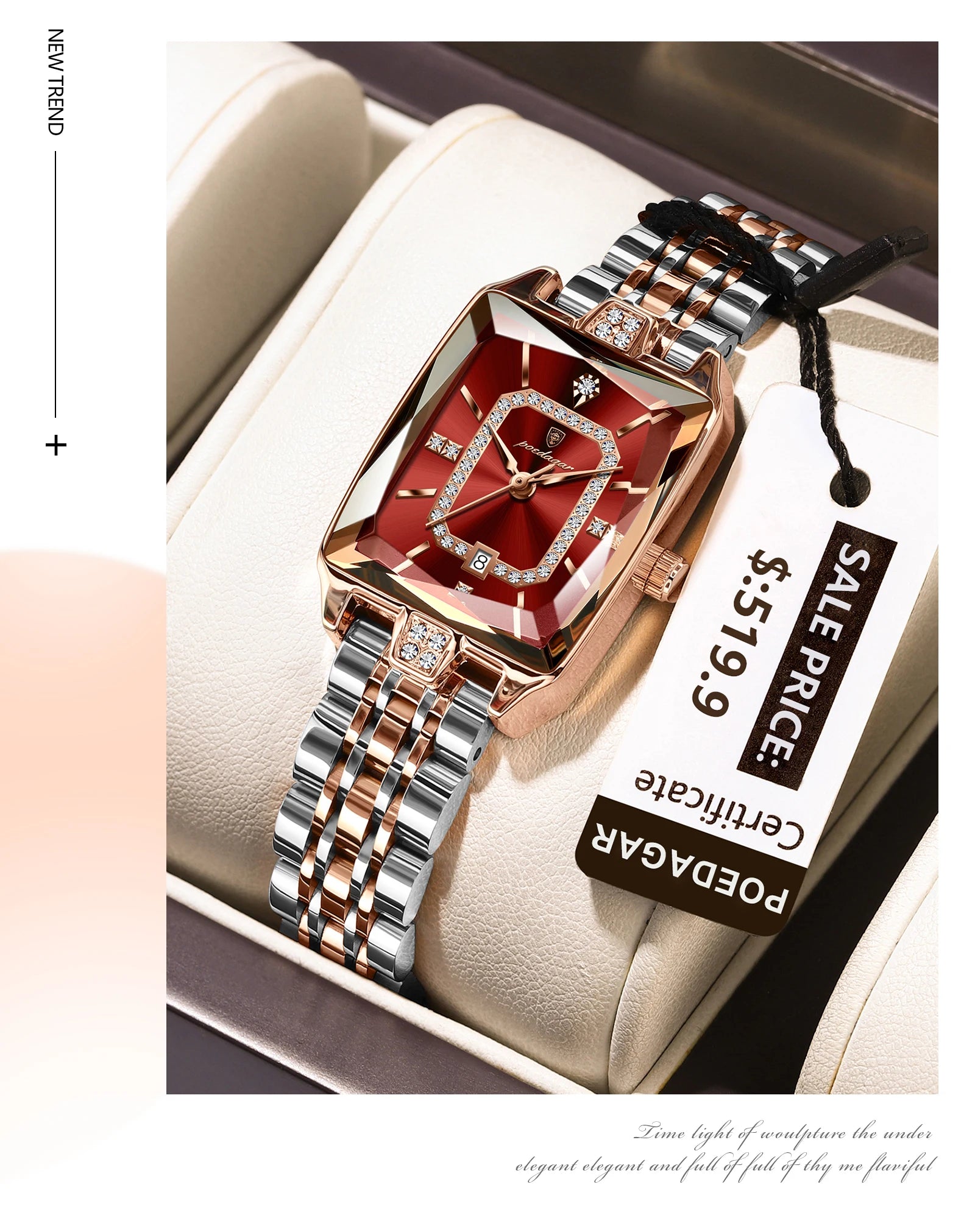 POEDAGAR Luxury Rectangle Watch For Woman Waterproof Calendar Simple Ladies Watch Fashion Stainless Steel Quartz Women's Watches