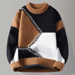 Autumn Winter Youthful Vitality Pullovers Men Fashion Patchwork O-Neck Knitted Sweater Mens Loose Warm Casual Chic Knit Sweaters