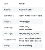 UGREEN USB Extension Cable USB 3.0 Cable for Smart Laptop PC TV Xbox One SSD USB 3.0 2.0 Extender Cord Mini Fast Speed Cable