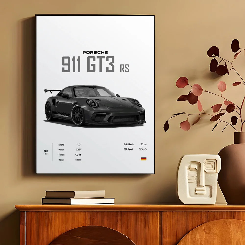 Porsche Cars Poster Self-adhesive Art Waterproof Paper Sticker Coffee House Bar Room Wall Decor