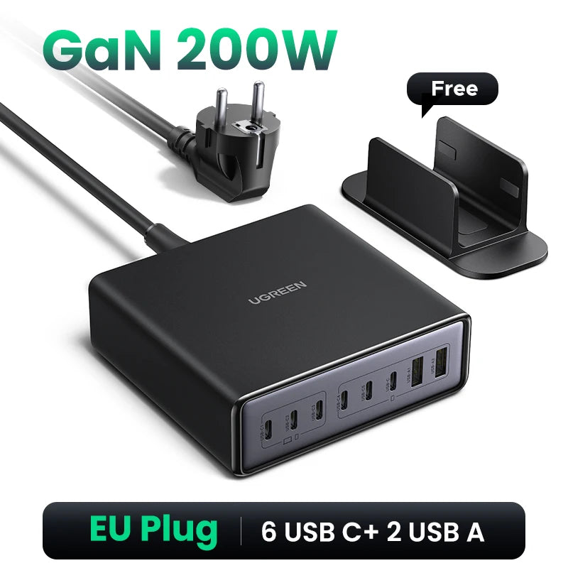 UGREEN 200W GaN Charger 8 in 1 Desktop USB C Charging Station Stand For Macbook Laptops iPhone 16 15 Pro Xiaomi Samsung Tablets
