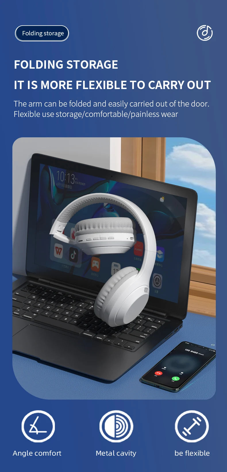 Xiaomi 5W Wireless Headphones Bluetooth 5.3 Earphones Foldable Earbuds 40mm Driver Game Music Over Ear Stereo Headset With Mic