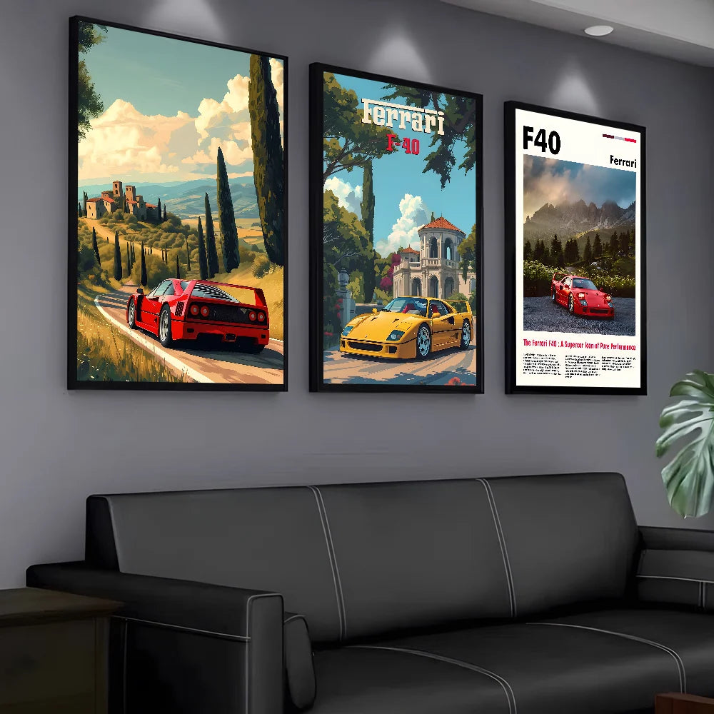 Luxury Classic Retro Red Super Sports Car F40 Art High-quality Printed Posters Homeliving room Wall Art Garage Room Decor
