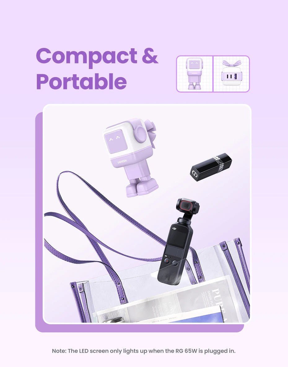 UGREEN 65W GaN Charger Uno Robot Design Quick Charge 4.0 3.0 PPS for iPhone 17 16 Pro Macbook Air Laptop Tablet PD Fast Charger