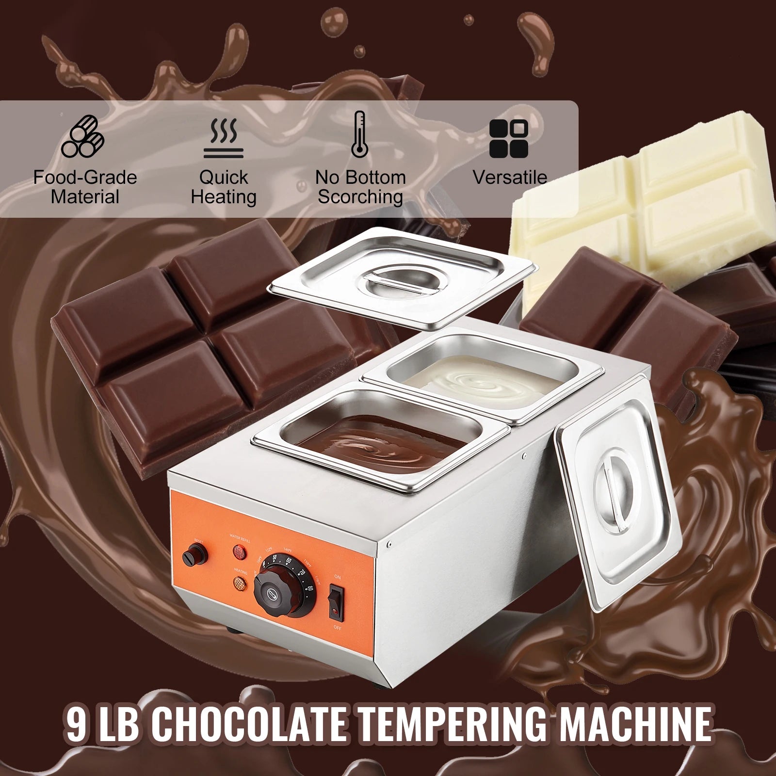 SucceBuy 2 3 Tanks Electric Chocolate Tempering Machine Chocolate cascade Melting Pot for Kitchen home appliance