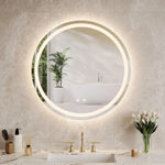 50/60cm Round LED Backlit Mirror Bathroom Vanity with Lights Anti-Fog Dimmable Smart Wall Mirror with Time and Touch Switch