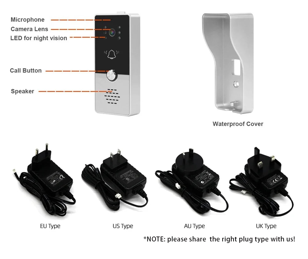 720P Video Doorbell 7‘’ Color Screen Home IntercomHigh-Definition Intelligent Night Vision Electronic Access Control System