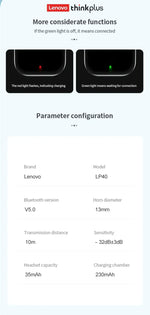 New LP40 NEW Bluetooth V5.0 Earphones Anti-sweat Lightweight Headphones Compatible With Smart Phone Laptop Computer Earbuds