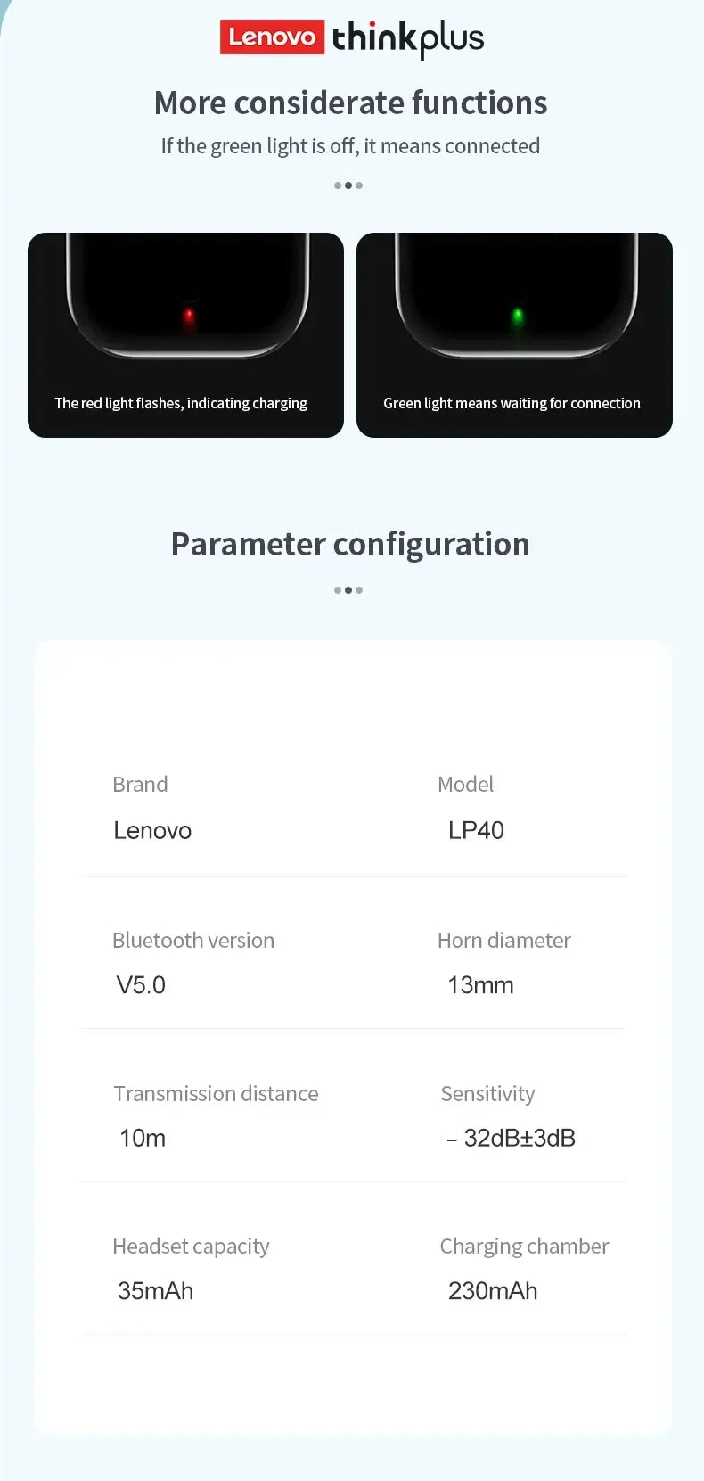 New LP40 NEW Bluetooth V5.0 Earphones Anti-sweat Lightweight Headphones Compatible With Smart Phone Laptop Computer Earbuds