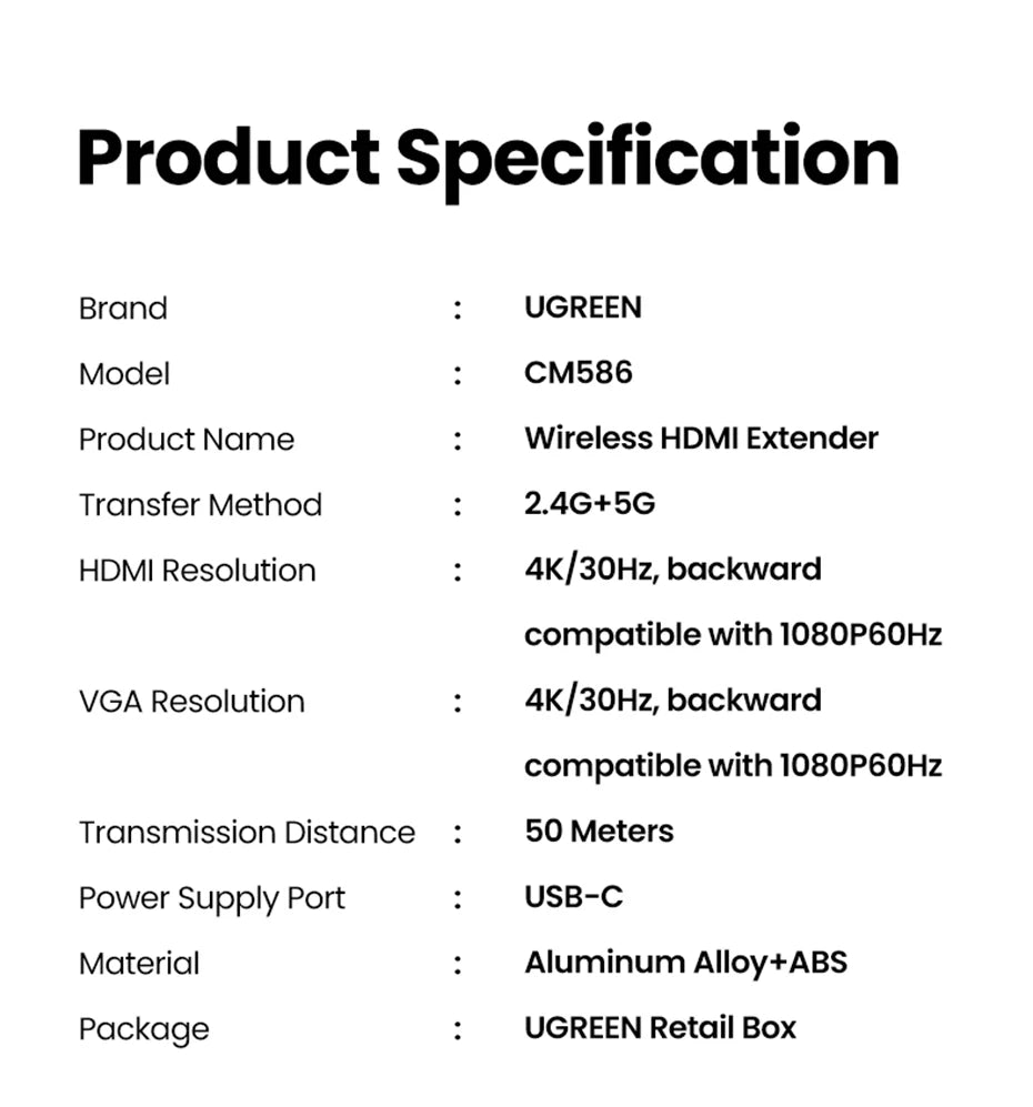 【NEW-IN】UGREEN Wireless HDMI Extender Video Transmitter & Receiver Kit 5G 50M Transmits Display Dongle for TV PC PS5/4 Monitor