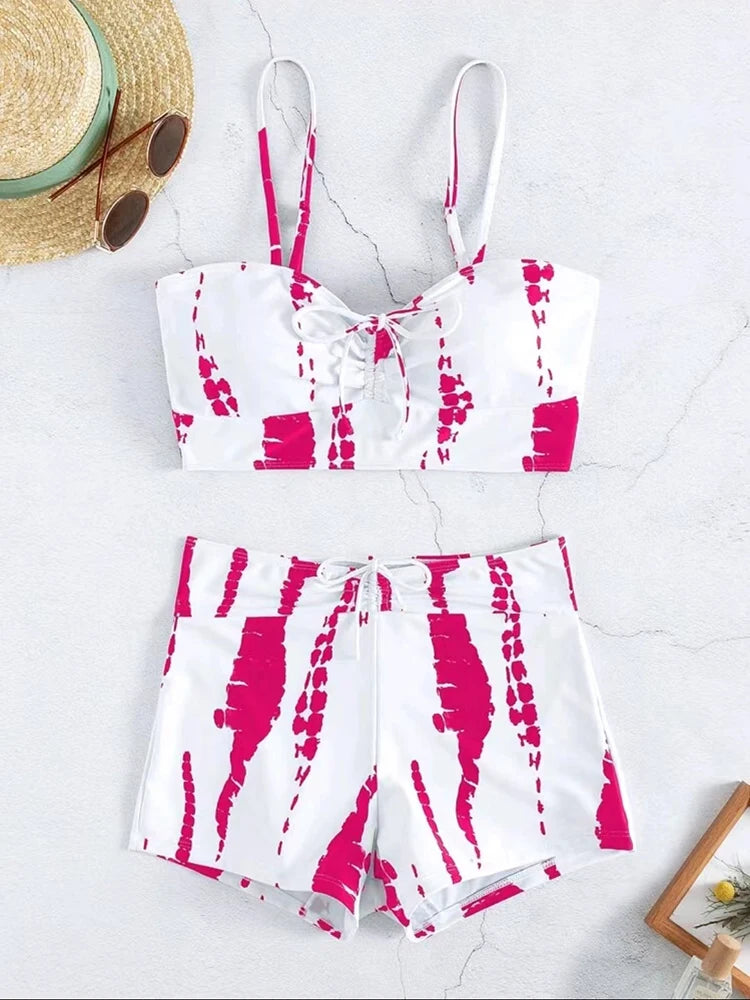 2025 High Waist Drawstring Front Bikini Set – Women's Swimsuit Swimwear Beachwear