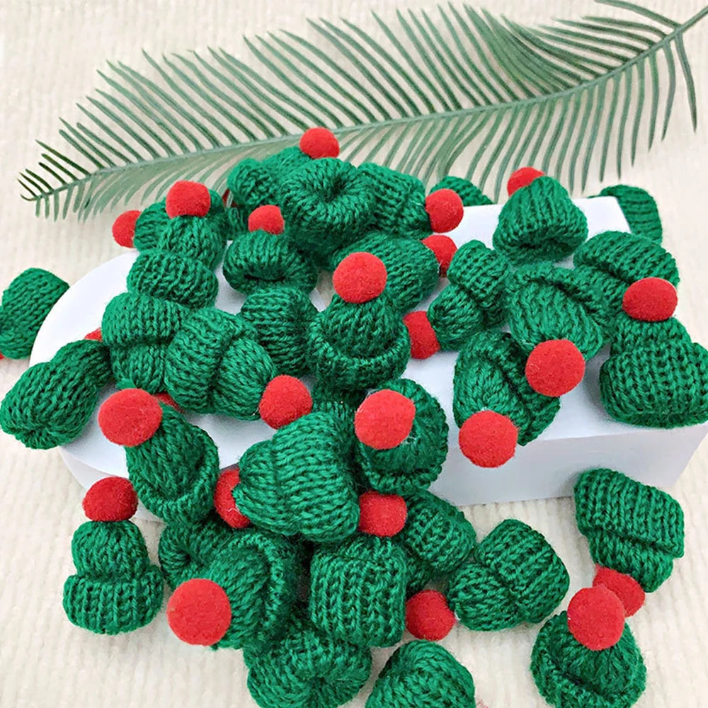 Mini Santa Knitted Hat & Scarf Small Christmas Costume for Cat Rabbit Doll Lollipop Bottle Cap DIY Xmas Party Dinner Decoration