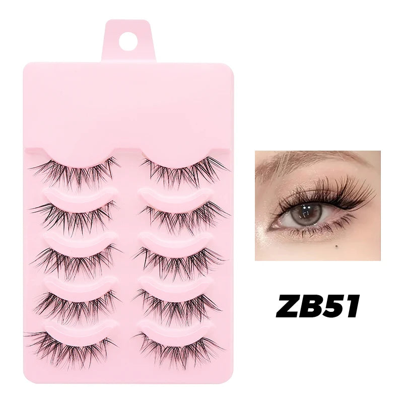 DINGSEN Fake Eyelash Anime Lashes 5 Pairs Little Devil Eyelashes Natural Daily Makeup Manga Eyelashes Clear Band Eyelashes