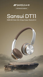 Sansui DT11 ANC Wireless Bluetooth 5.4 Headphone -45dB Active Noise Reduction Headsets 50H Playtime Over Ear Retro Earphones
