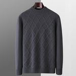 Autumn and winter new 100% pure wool men's diamond thick loose middle-aged and young business half height warm pullover sweater