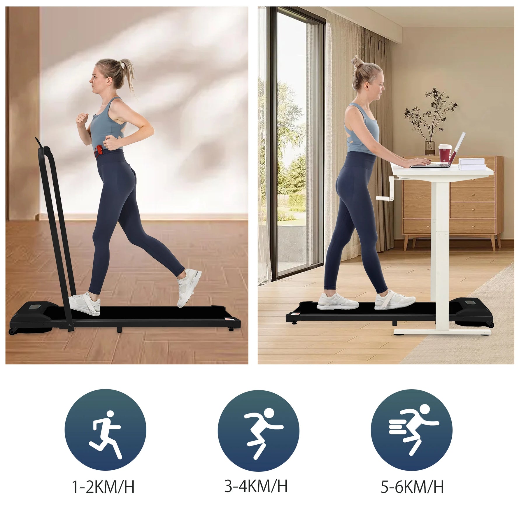 2In1 Treadmill For Home With Remote Control 1-6 Km/h Speed With LED Display & Bluetooth Speaker Phone Holder For Home, Office