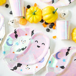 Lovely Pink Laser Disposable Tableware Girls Women Party Decoration Ghost Plates Paper Napkins Cups Halloween Parties Supply