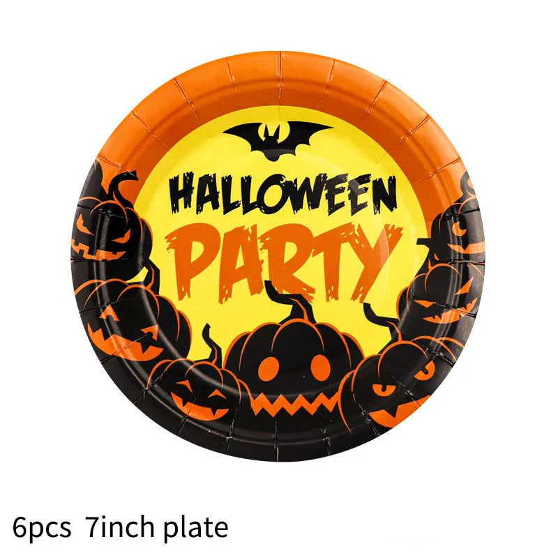 Halloween Themed Disposable Tableware Cups 7 Inch Plates 9 Inch Plates Halloween Party Decoration Supplies Festival Supplies