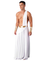 Mens Ancient Greek God Toga Gladiator Costumes Roman Emperor One Shoulder Sleeveless Robe Halloween Medieval Warrior Outfits
