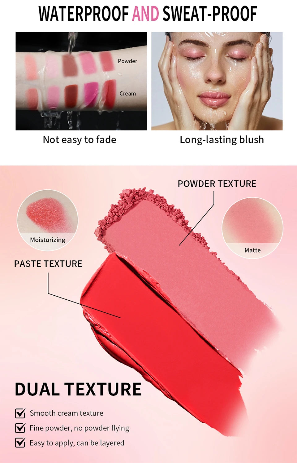 Blush Juvia's Cream Powder Matte Blush Makeup Rose Pan Long-lasting Wearing High Pigment Natural Matte Blush Duo Cosmtics