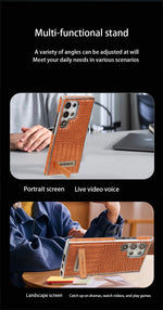 High Quality Leather Holder Electroplate Phone Case for Samsung Galaxy S25 S24 S23 Ultra S24 S23 Plus Bracket Magnetic Cover