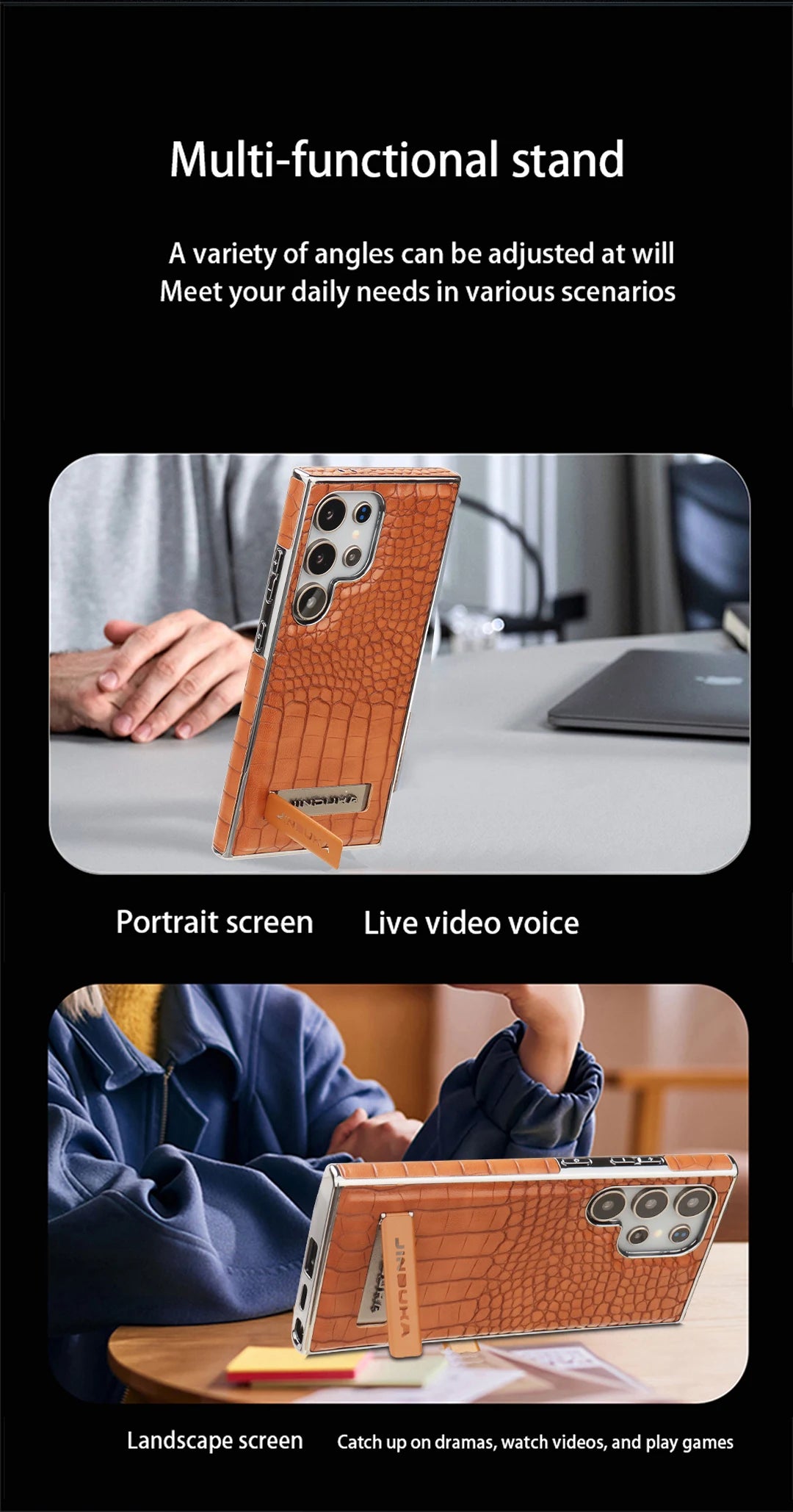 High Quality Leather Holder Electroplate Phone Case for Samsung Galaxy S25 S24 S23 Ultra S24 S23 Plus Bracket Magnetic Cover