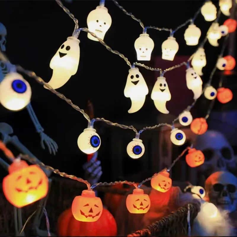 1.5M 10LED Halloween LED Light String Horror Eyeballs Pumpkin Spider Bat Skull Lamp Trick Or Treat Happy Halloween Party Decor