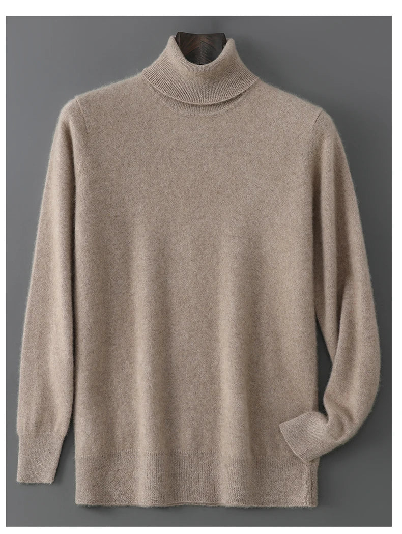 Men's 100% Pure Wool Pullover Sweater For Autumn Winter High Collar Knitted Long Sleeved Loose Solid Color Casual Simple Warmtop