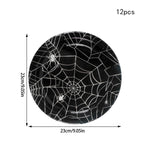 Halloween Party Spider Web Disposable Tableware Set Black Paper Plates Cups Napkin Halloween Birthday Party Decoration Supplies