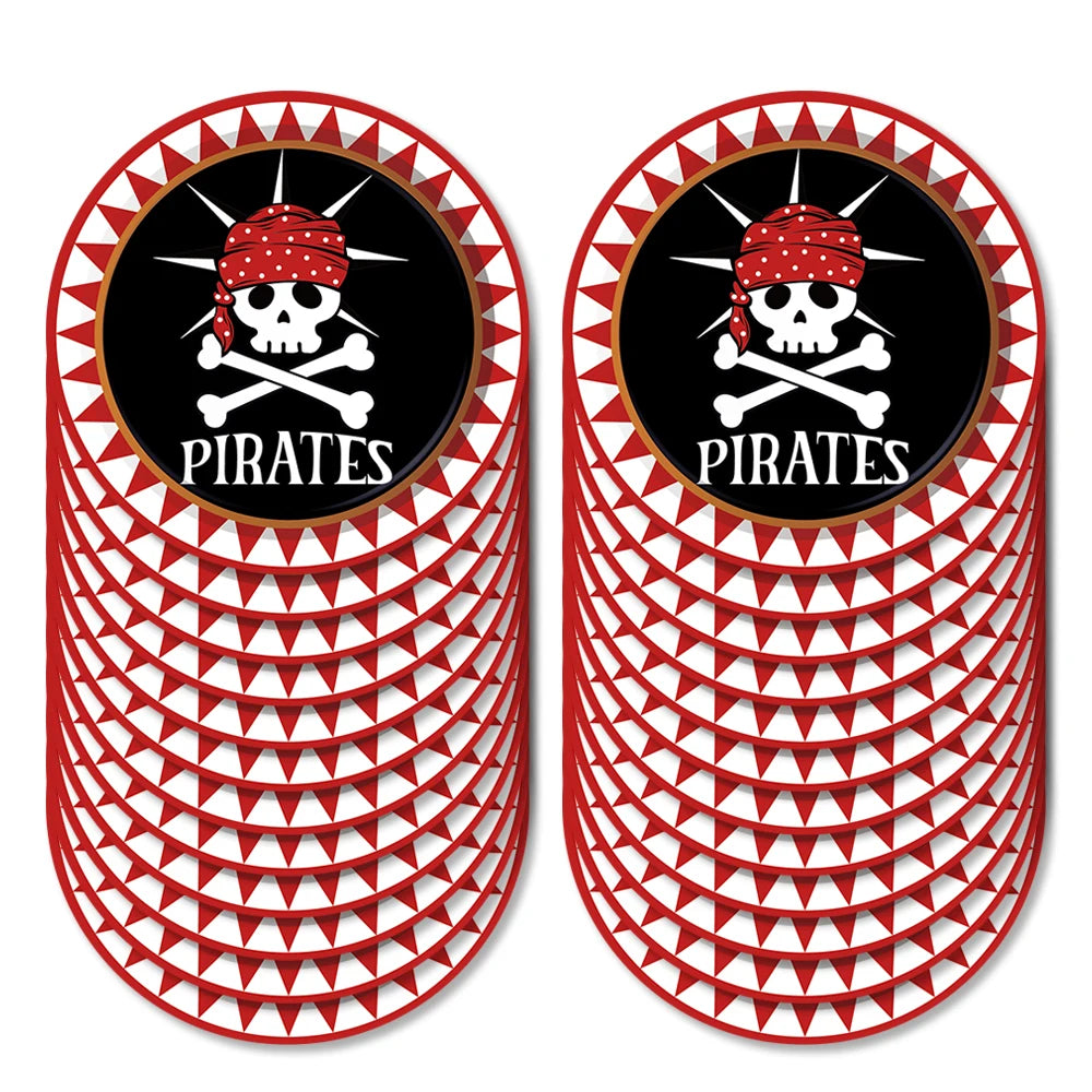 Red Black Pirate Nautical Theme Party Decorations Tableware Set for Halloween Christmas Birthday Events